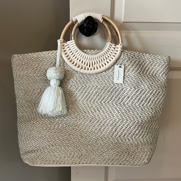 Francesca's Collections Handbags - NWT Large Tote Bage with Bamboo Handles